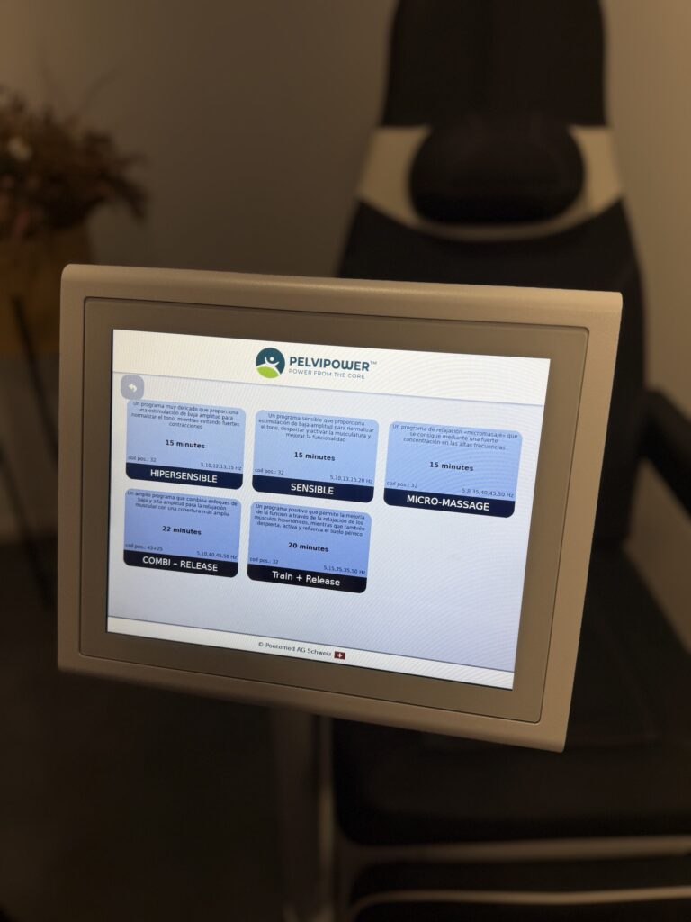 Pantalla de PelviPower con los programas de relajación del suelo pélvico