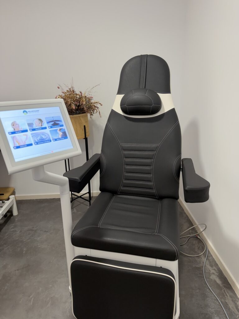 Asiento de la silla PelviPower, donde te sientas vestida